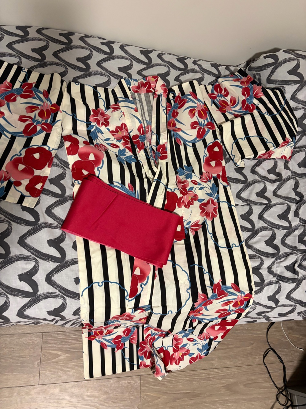 Cotton yukata + red/pink obi